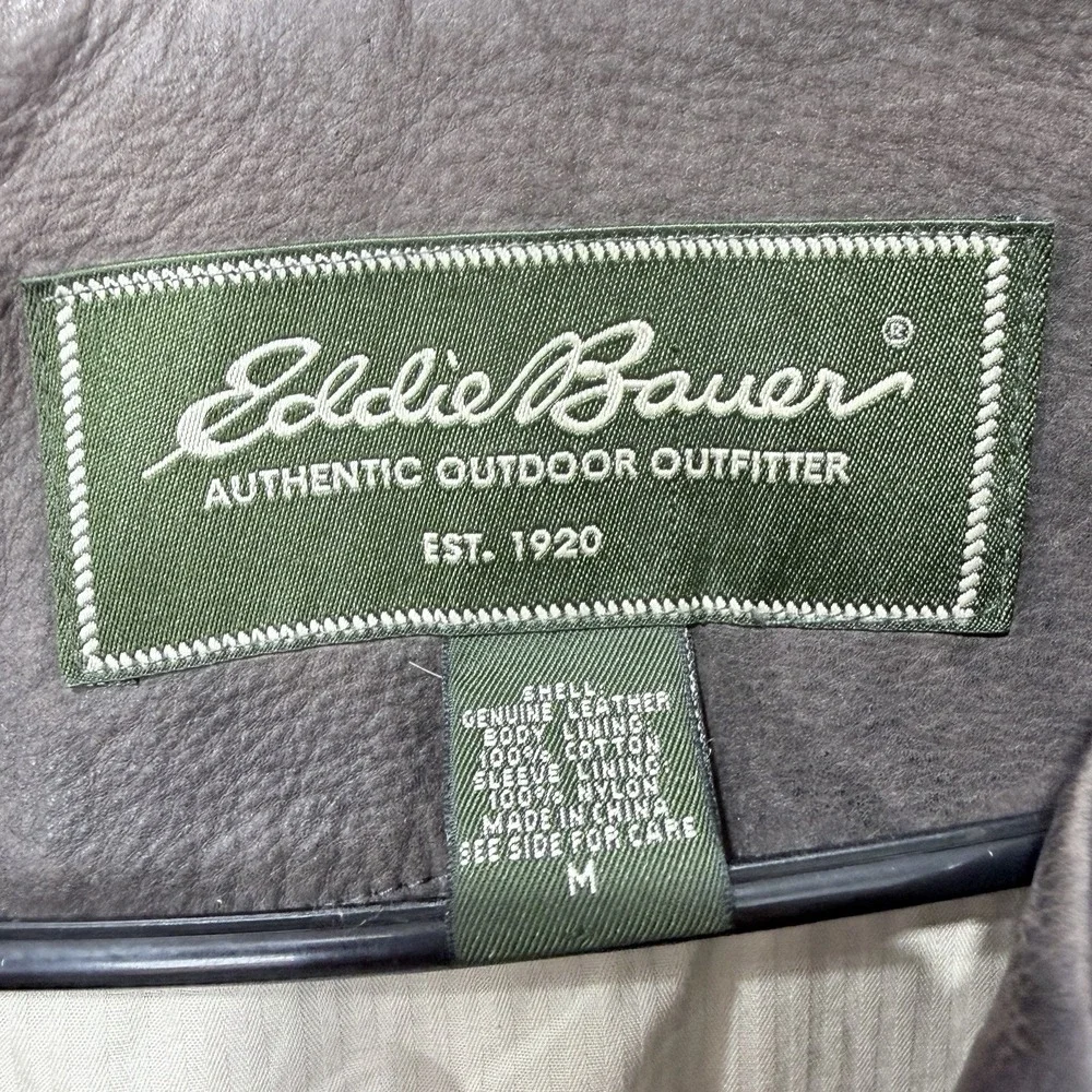 Eddie Bauer Brown Suede Leather Jacket Aviator Coat Mens M VTG Full Zip